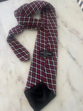 Louis Feraud Plaid Tie Blue Red White Tweed